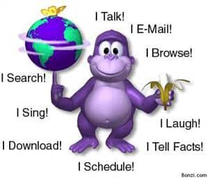 Promo image for Bonzi Buddy. Way worse than that annoying paperclip.