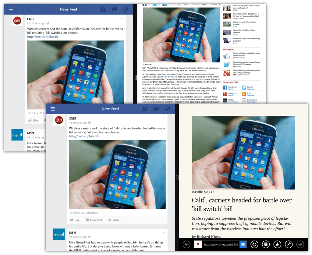 Opened article from facebook has microscopic fonts, cured with Reading Mode.