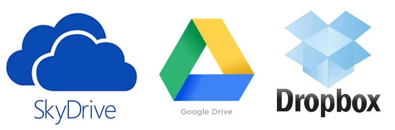 Just a few of the many cloud backup providers, offering 7, 5, and 2 gigabytes of free storage respectively (more can be purchased).