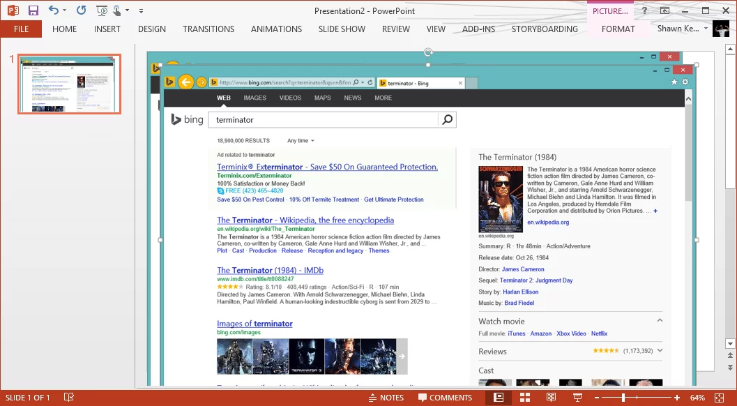 Screenshot pasted into PowerPoint twice